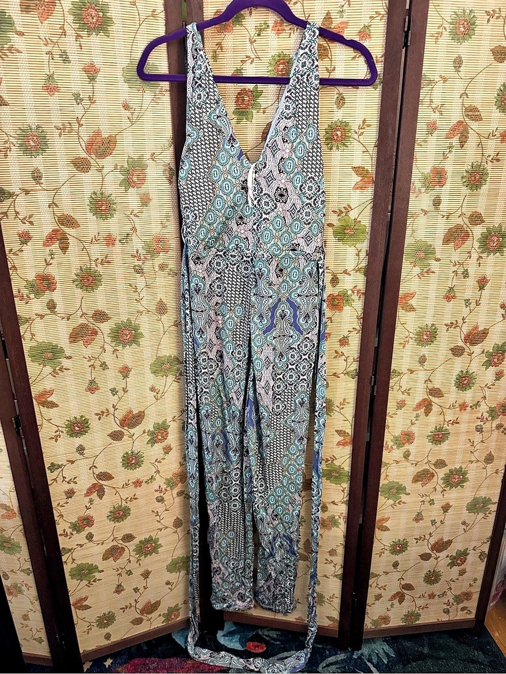 elevenparis Paisley Wide Leg Jumpsuit in Blue & Green Size XS